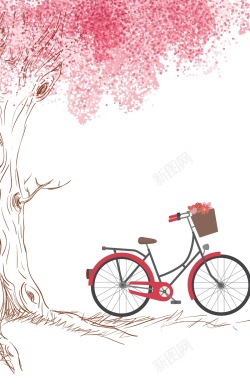 树下的自行车红色树下的自行车背景矢量图高清图片