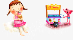 卡通小女孩吃冰淇淋素材
