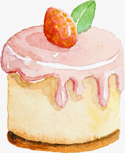 粉色水彩草莓蛋糕素材