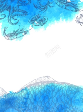 矢量水彩手绘海鲜涂鸦背景背景