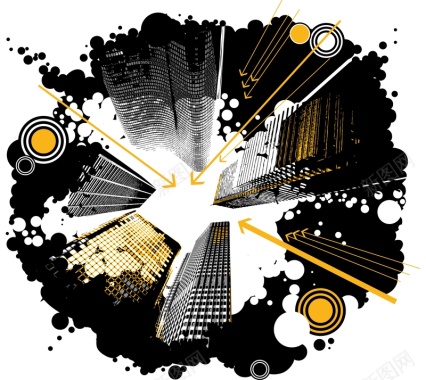 潮流城市大厦插画海报模板矢量图背景