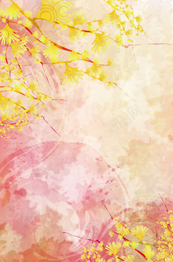 黄色水彩手绘时尚花卉海报背景矢量图背景