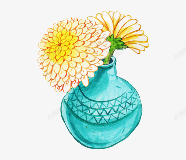 手绘蓝色花瓶花卉png免抠素材_88icon https://88icon.com PNG 手绘 手绘花朵 水彩 蓝色花瓶