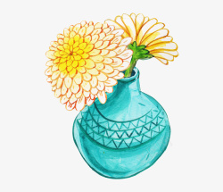 手绘蓝色花瓶花卉素材
