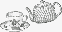 手绘茶壶茶杯矢量图素材