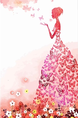 女性粉色花朵时尚魅力矢量图背景