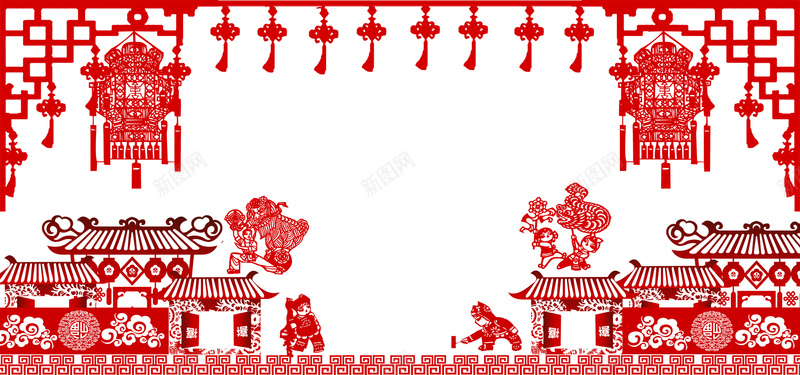 中国风中国红剪纸画背景背景