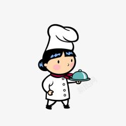 卡通手托托盘上菜的女厨师素材