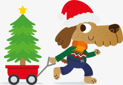 拖着圣诞树的可爱大狗矢量图素材