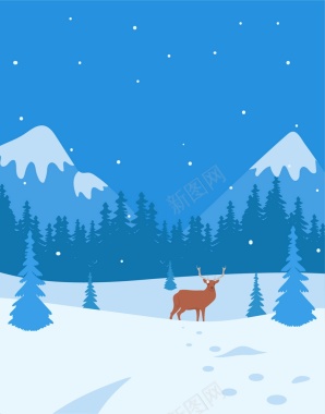 雪山下的驯鹿广告背景矢量图背景