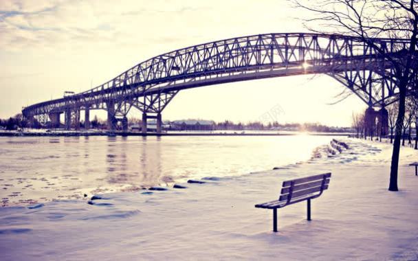河岸上的大桥座椅海报背景背景