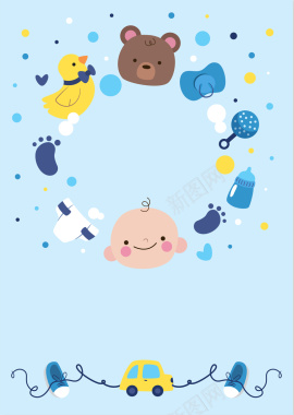 蓝色儿童动物婴幼儿产品海报背景矢量图背景