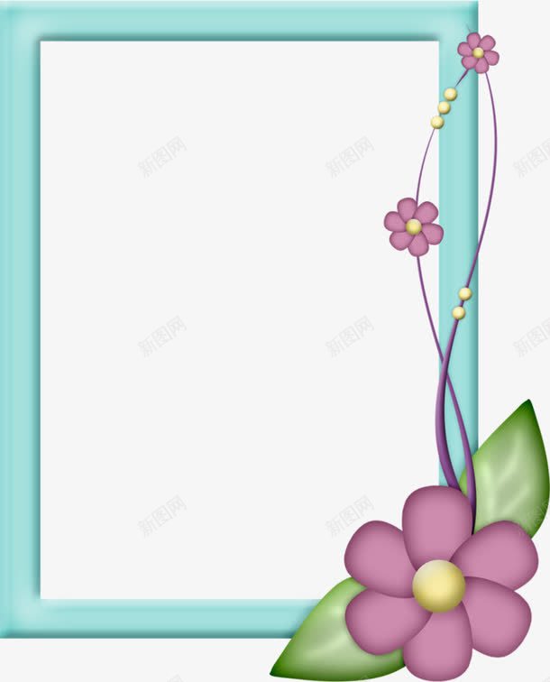 卡通手绘花朵可爱边框png免抠素材_88icon https://88icon.com 可爱边框 红色花朵 花朵 蓝色边框