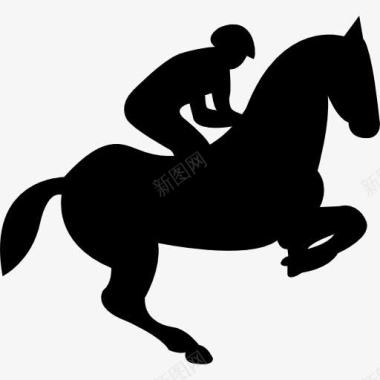 运动人物剪影跳跳马与马的轮廓图标图标