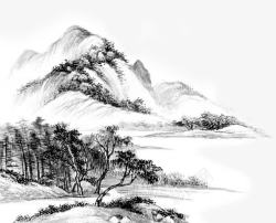 手绘中国风水墨大山装饰素材