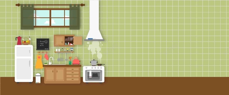 绿色整洁厨房矢量图ai设计背景_88icon https://88icon.com 几何 厨房 扁平 整洁 油烟机 渐变 绿色 矢量图