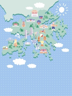 平山手绘矢量旅游香港景点蓝色大海地图海报背景高清图片