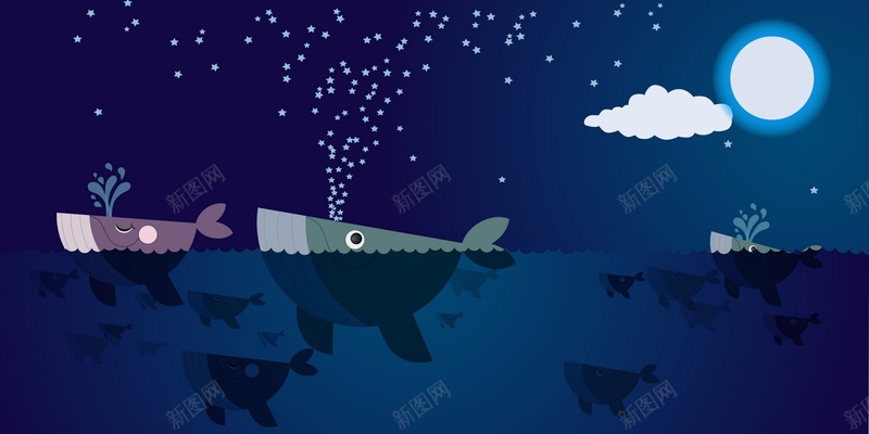 卡通海洋矢量图ai设计背景_88icon https://88icon.com 卡通 手绘 晚上 月亮 海洋 童趣 鲨鱼 矢量图