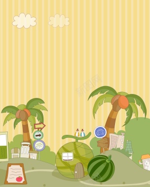 矢量手绘涂鸦夏日椰树旅游背景背景