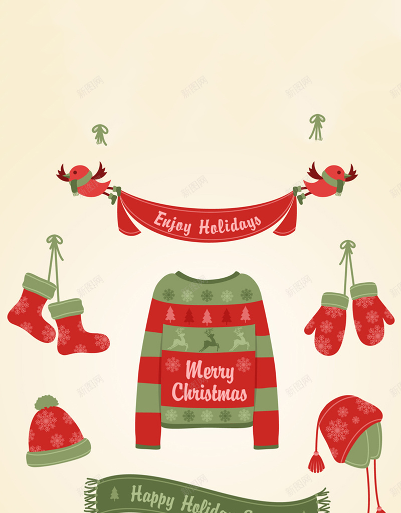 欢乐圣诞元素背景矢量图ai设计背景_88icon https://88icon.com 围巾 圣诞 开心 手套 激情 狂欢 红色 衣服 矢量图