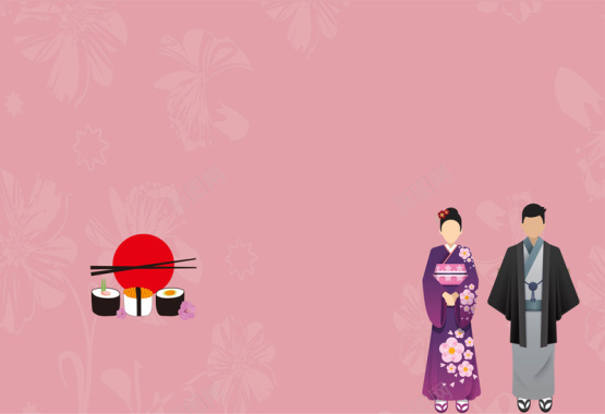 日式美食和服海报背景矢量图背景