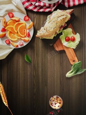 木板背景创意美食早餐海报背景背景