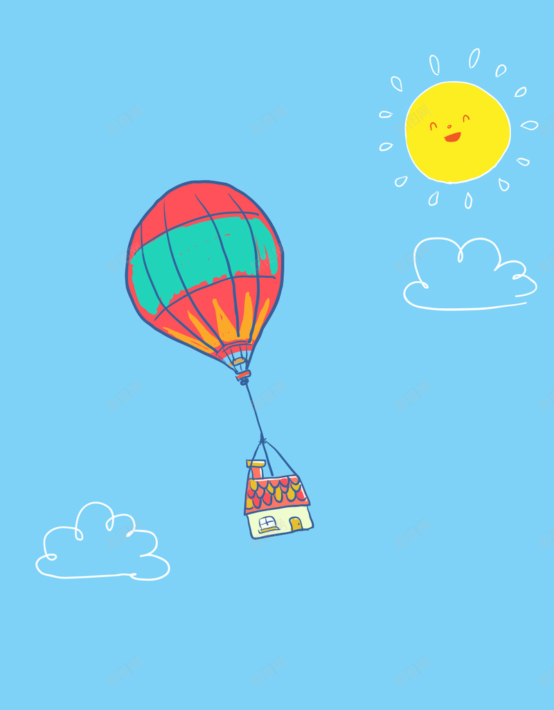 卡通热气球和太阳插画矢量图ai设计背景_88icon https://88icon.com AI格式 云朵 卡通 太阳 房屋 插画 热气球 热气球和太阳 矢量 矢量图