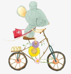手绘卡通小老鼠骑自行车素材