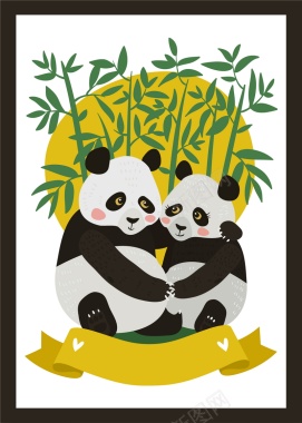 熊猫情侣背景模板矢量图背景