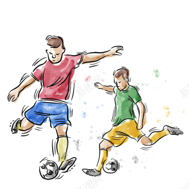 卡通手绘少年踢球背景矢量图背景