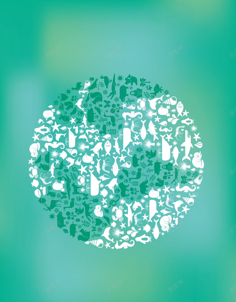 海洋里的生物符号绿色背景矢量图ai设计背景_88icon https://88icon.com 海洋 生物 符号 绿色 矢量图