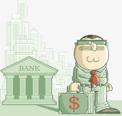 卡通插图城市中银行取款的人素材