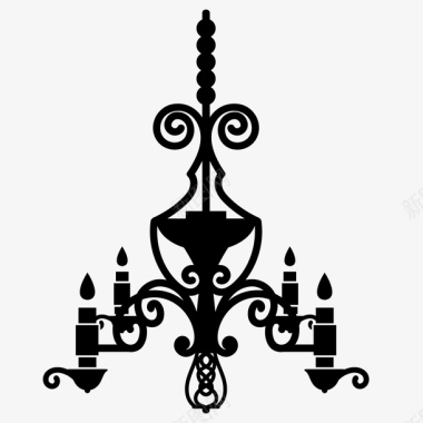 设计黑色手绘欧式复古蜡烛吊灯灯饰矢量图图标图标
