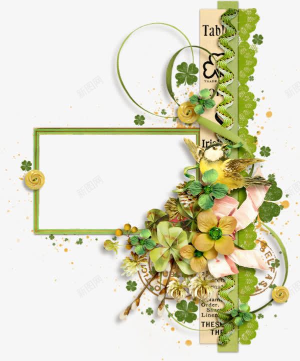 田园风植物丝带绿色边框png免抠素材_88icon https://88icon.com 丝带 绿色矩形边框 绿色装饰图案 花朵