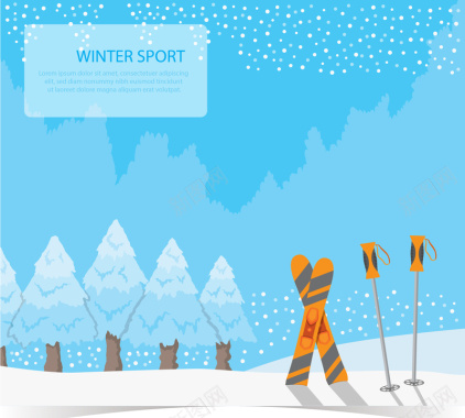 卡通矢量滑雪蓝色海报背景背景