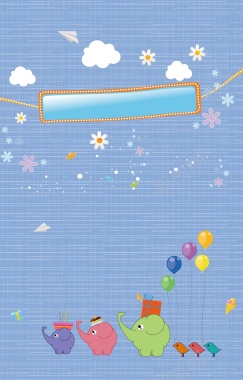 蓝天白云下的小象和气球背景矢量图背景