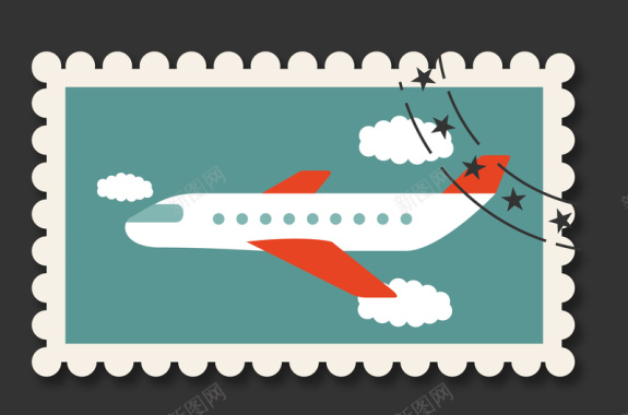 卡通手绘飞机旅游复邮票背景矢量图背景