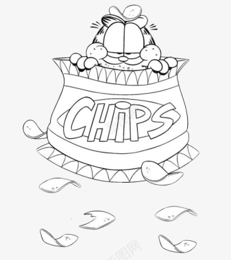 手绘卡通加菲猫吃薯片图标图标