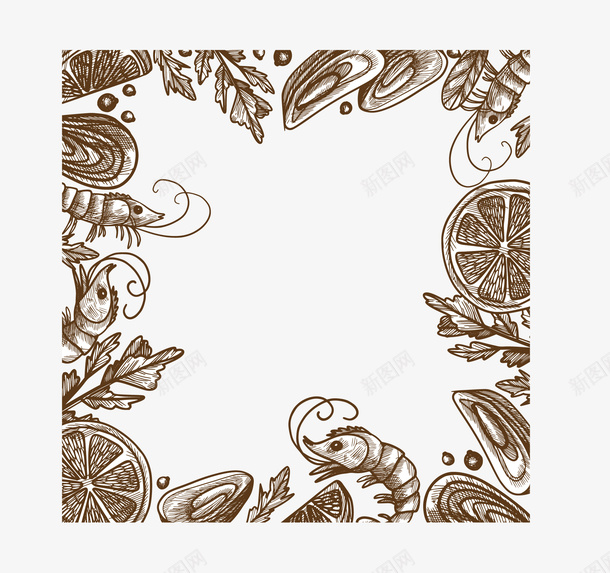 素描烹饪食材边框矢量图ai免抠素材_88icon https://88icon.com 手绘大虾 手绘风 烹饪食材 矢量png 食材 食材边框 矢量图