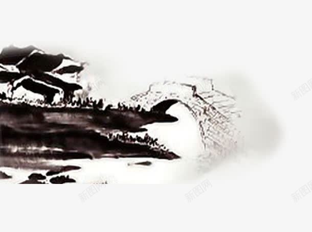 小桥流水人家png免抠素材_88icon https://88icon.com 中国风 小村庄 小桥 水墨画 流水