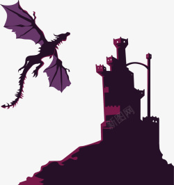 紫色童话城堡恶龙矢量图素材