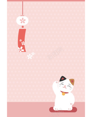粉色背景卡通招财猫平面广告矢量图背景