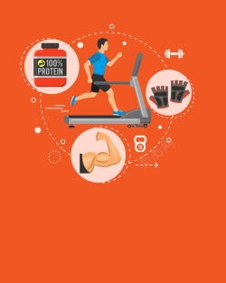 跑步机海报矢量扁平化男性跑步机运动背景高清图片