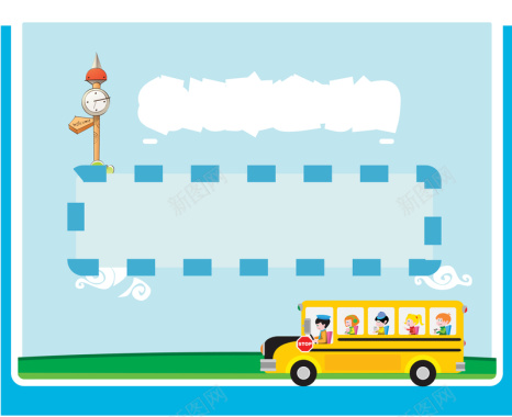 卡通公交车指标蓝色边框背景矢量图背景