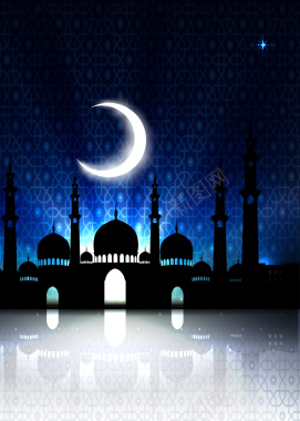 夜晚清真寺伊斯兰教建筑剪影海报背景矢量图背景