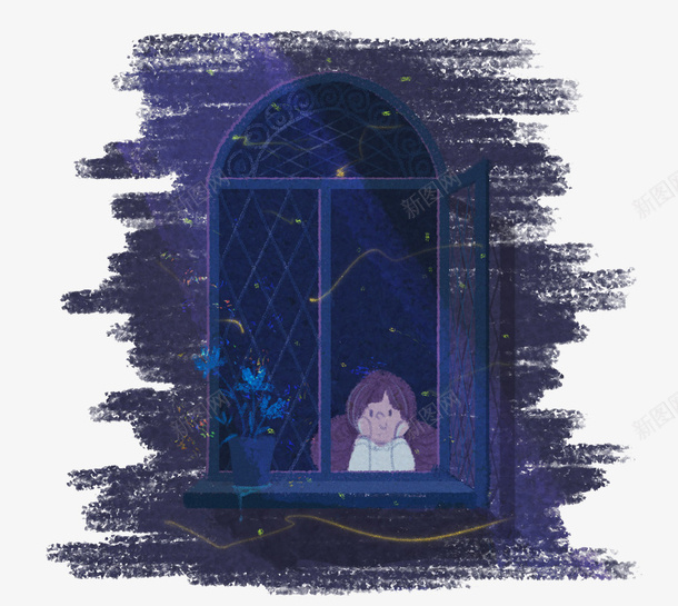 手绘黑夜里的窗户png免抠素材_88icon https://88icon.com 开窗 手绘 窗户 紫色 装饰