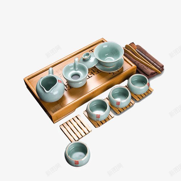 汝窑开片可养喝茶功夫茶具套装png免抠素材_88icon https://88icon.com 喝茶功夫茶具 汝瓷 盖碗四杯 茶壶 陶瓷