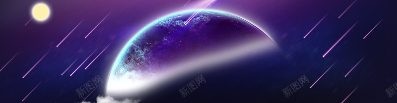 中秋节背景bannerpsd设计背景_88icon https://88icon.com 其他 星球 月亮 流星 海报banner 紫色 背景