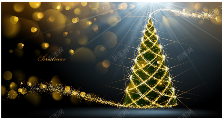 圣诞节金色光斑圣诞树光线背景矢量图背景