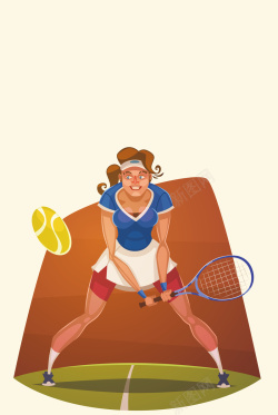 网球拍海报卡通网球运动员海报背景矢量图高清图片